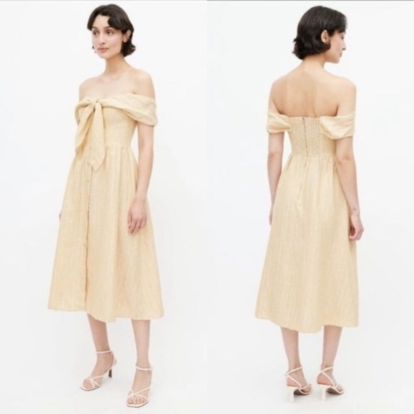 Reformation Barrington Pinstripe Linen Dress Yellow Size 4 NWT - Picture 2 of 12